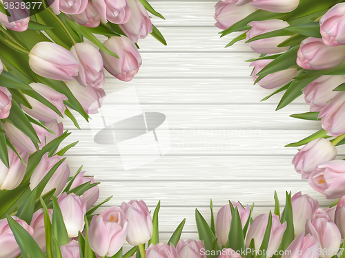 Image of Pink tulips on a wooden background. EPS 10