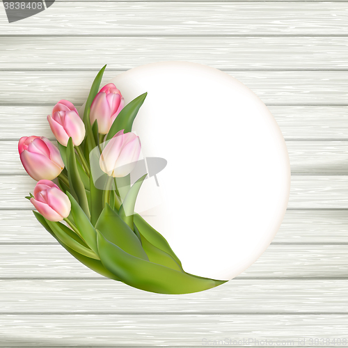 Image of Pink tulips over white wood. EPS 10 