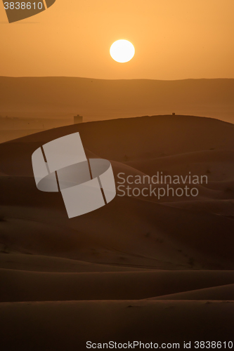 Image of Sunset over the dunes, Morocco, Sahara Desert