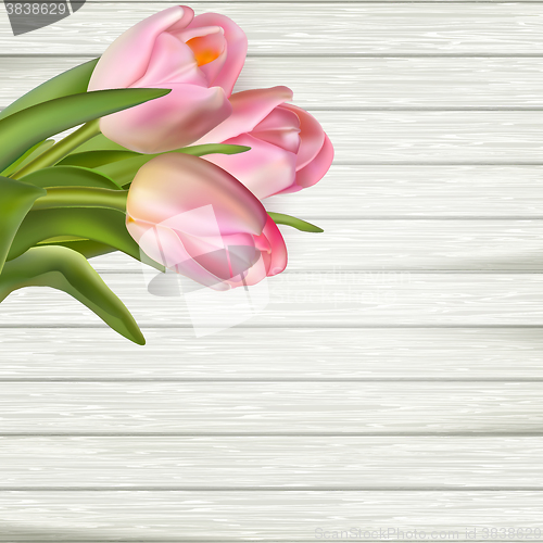 Image of Postcard with pink flowers. EPS 10