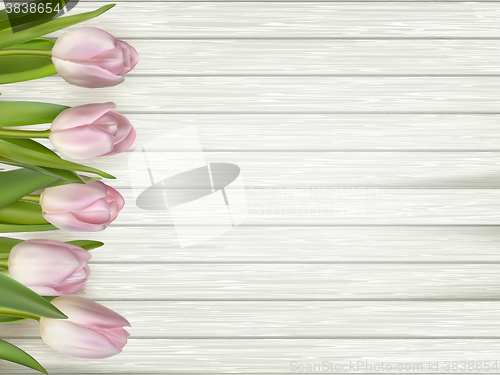 Image of Tulips on wooden background. EPS 10