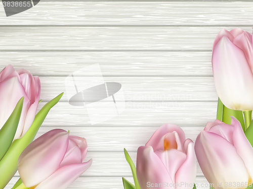 Image of Spring tulips on wooden for design. EPS 10