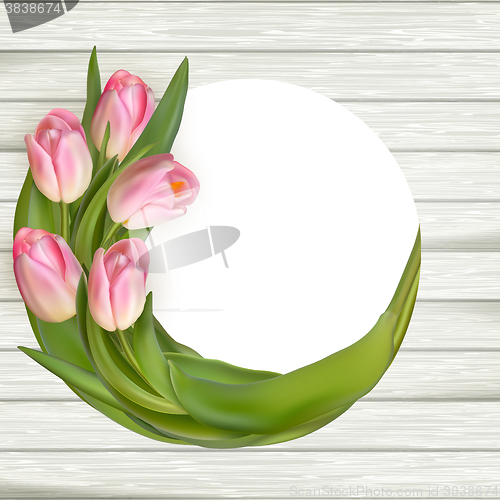 Image of Beautiful tulips on wooden background. EPS 10