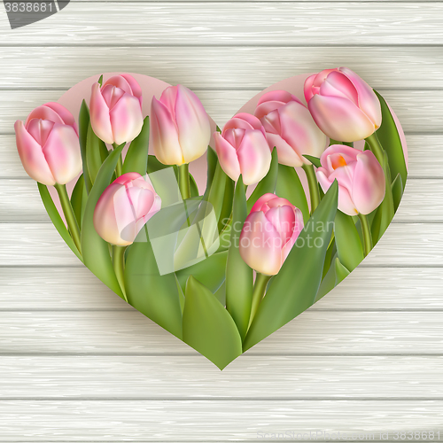 Image of Tulip heart frame bouquet. EPS 10