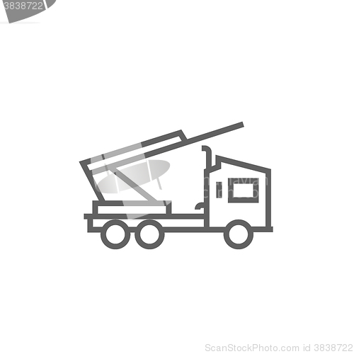 Image of Machine with a crane and cradles line icon.