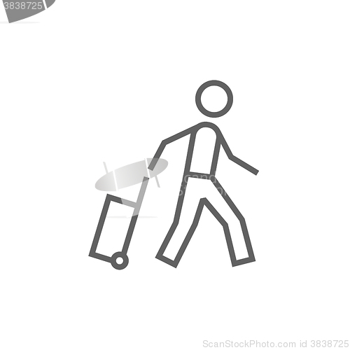 Image of Man with suitcase line icon.