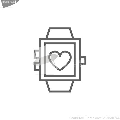 Image of Smartwatch with heart sign line icon.