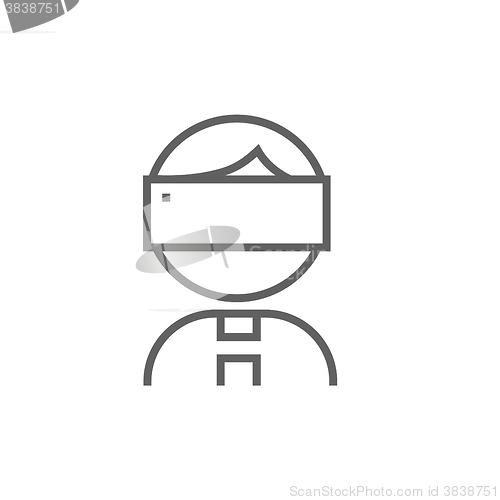 Image of Man wearing virtual reality headset line icon.