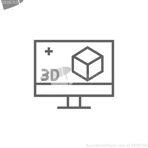 Image of Computer monitor with 3D box line icon.