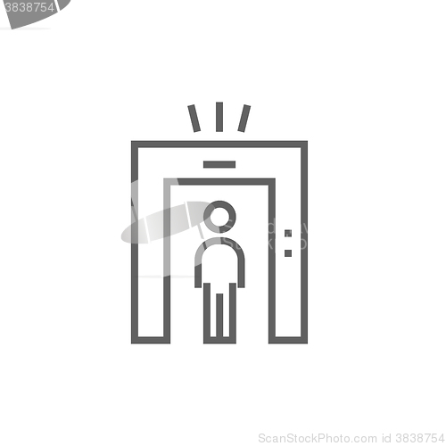 Image of Man going through metal detector gate line icon.