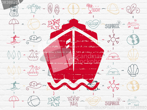 Image of Tourism concept: Ship on wall background