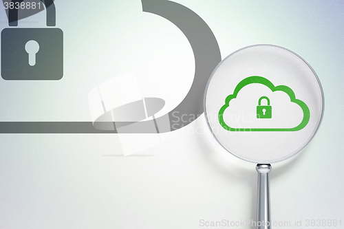 Image of Cloud computing concept:  Cloud With Padlock with optical glass on digital background