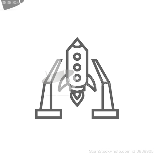 Image of Space shuttle on take-off area line icon.