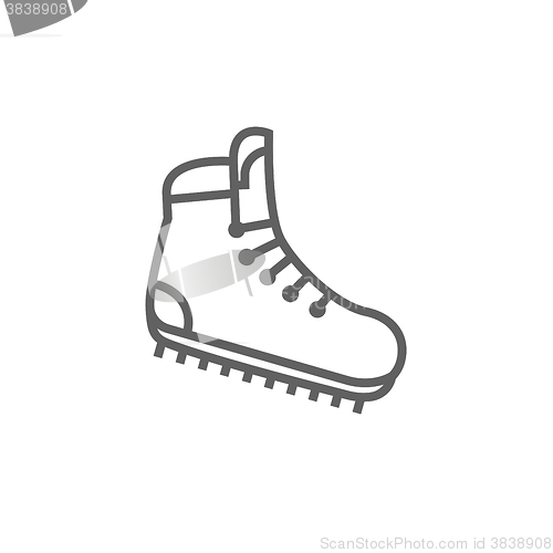 Image of Hiking boot with crampons line icon.