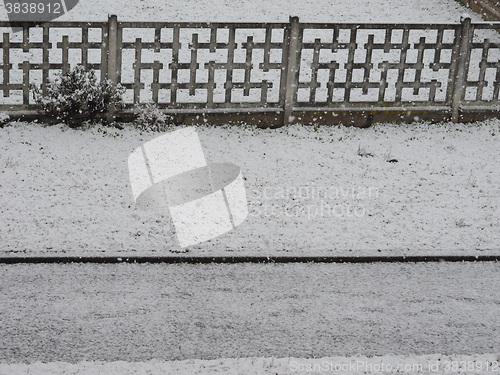 Image of Winter scene with snow and alley