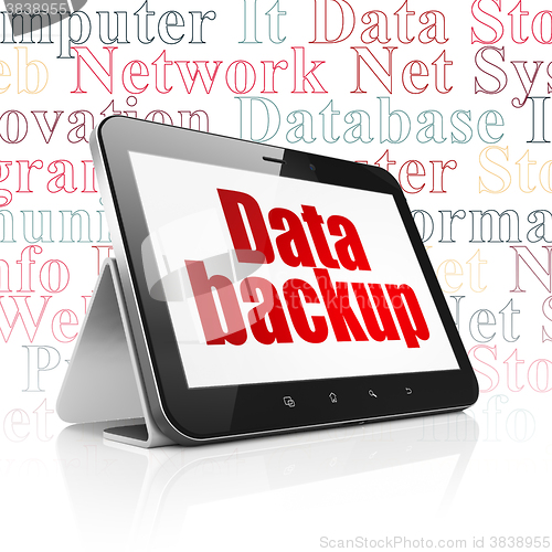 Image of Information concept: Tablet Computer with Data Backup on display