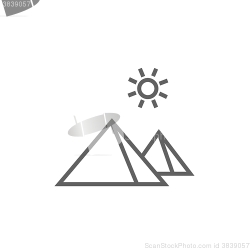 Image of Egyptian pyramids line icon.