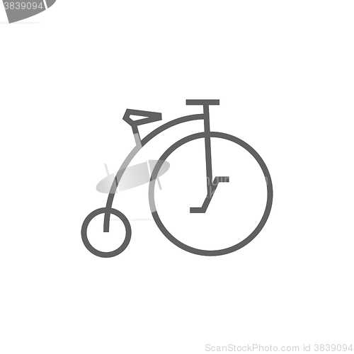 Image of Old bicycle with big wheel line icon.