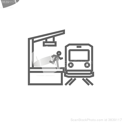 Image of Latecomer man running along the platform to reach train line icon.