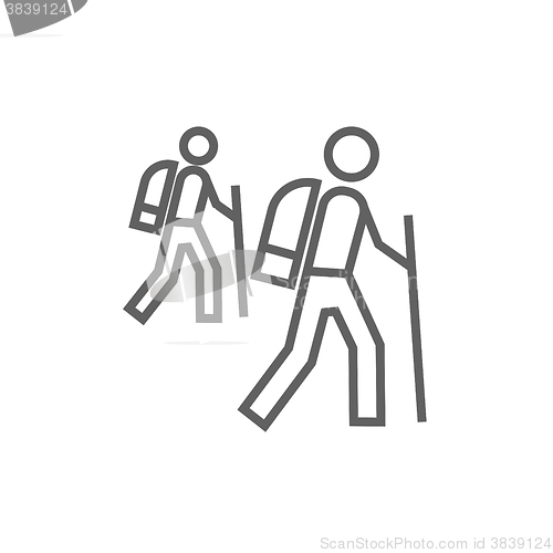 Image of Tourist backpackers line icon.