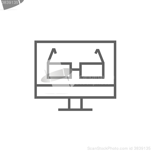 Image of Glasses on computer monitor line icon.