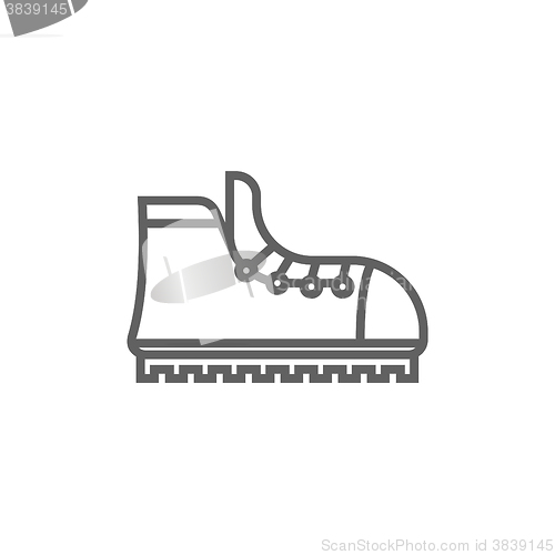 Image of Hiking boot with crampons line icon.