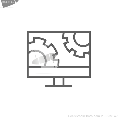 Image of Computer monitor with gears line icon.