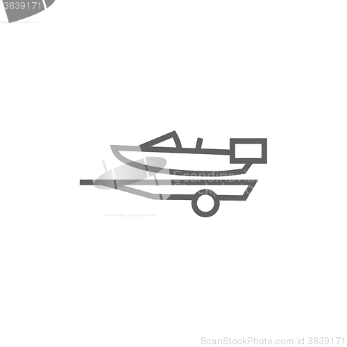 Image of Boat on trailer for transportation line icon.