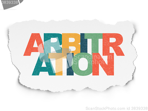 Image of Law concept: Arbitration on Torn Paper background