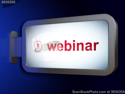Image of Learning concept: Webinar and Head With Lightbulb on billboard background