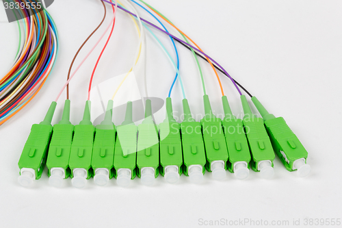 Image of green fiber optic SC connectors