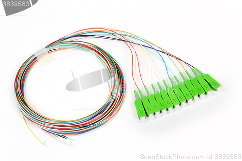 Image of green fiber optic SC connectors