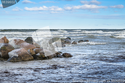 Image of Sea waves breaking on the rocks, seascape