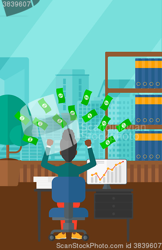 Image of Successful business woman with money.