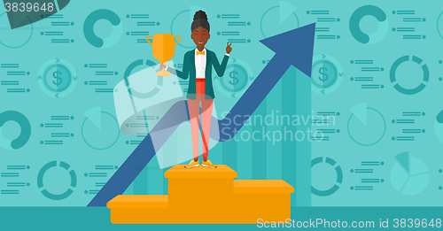 Image of Cheerful woman on pedestal.