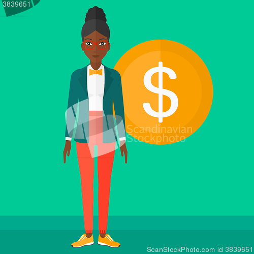 Image of Successful business woman with dollar coin.