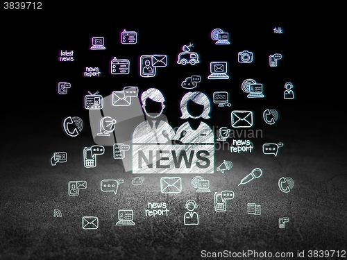 Image of News concept: Anchorman in grunge dark room