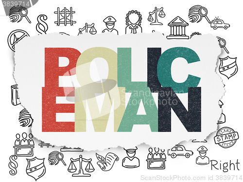 Image of Law concept: Policeman on Torn Paper background
