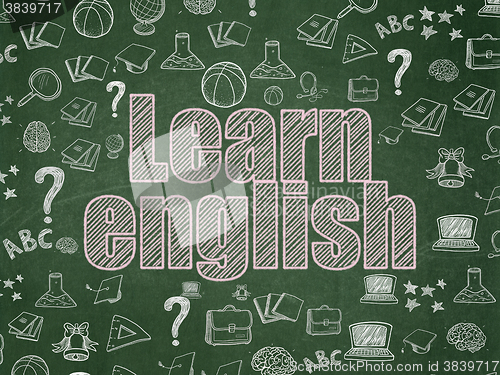 Image of Studying concept: Learn English on School Board background