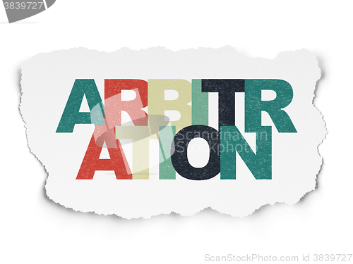 Image of Law concept: Arbitration on Torn Paper background