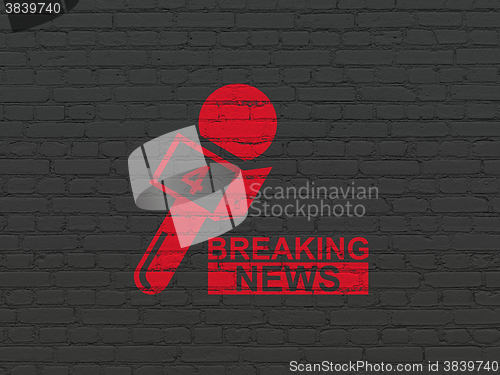 Image of News concept: Breaking News And Microphone on wall background