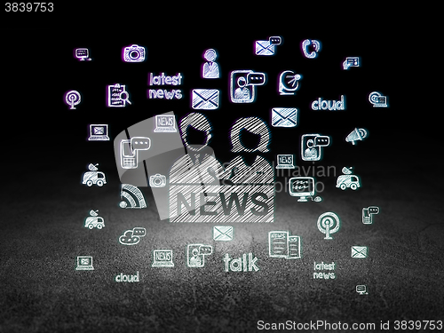 Image of News concept: Anchorman in grunge dark room