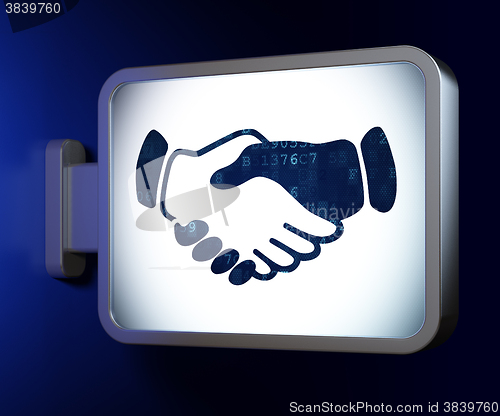Image of Politics concept: Handshake on billboard background