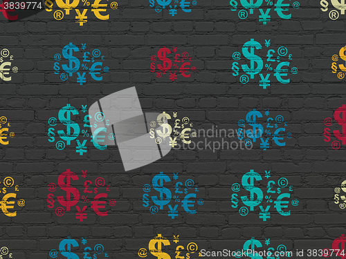 Image of News concept: Finance Symbol icons on wall background