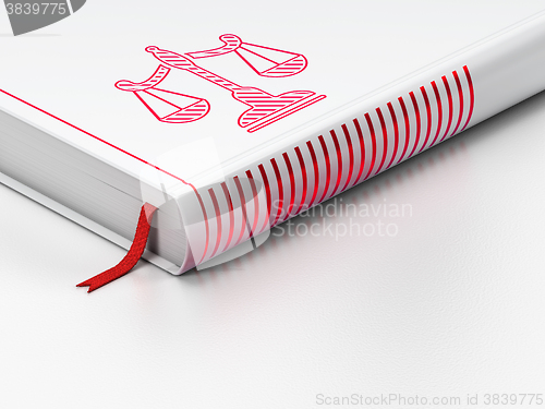 Image of Law concept: closed book, Scales on white background