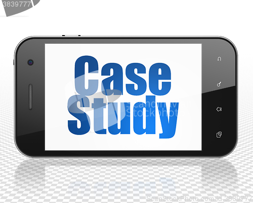 Image of Education concept: Smartphone with Case Study on display