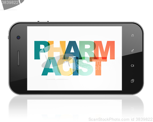 Image of Healthcare concept: Smartphone with Pharmacist on  display