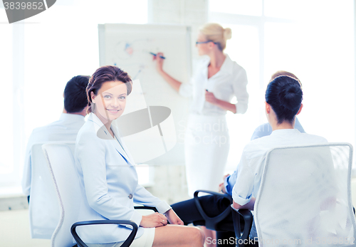 Image of businesswoman on business meeting in office