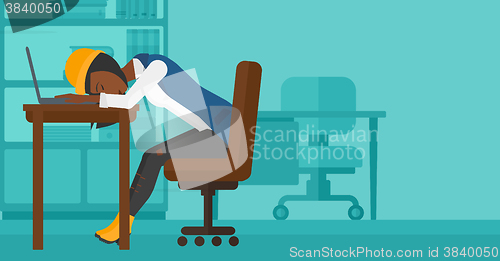 Image of Woman sleeping on workplace.