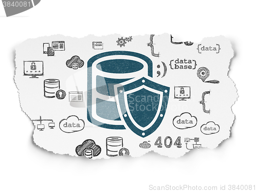 Image of Programming concept: Database With Shield on Torn Paper background